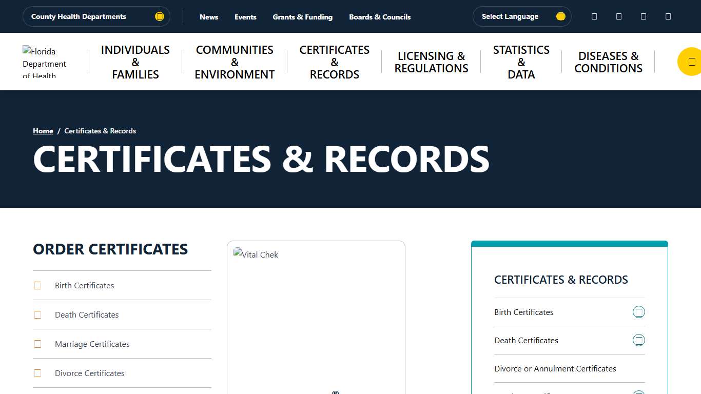 Certificates & Records - Florida Department of Health
