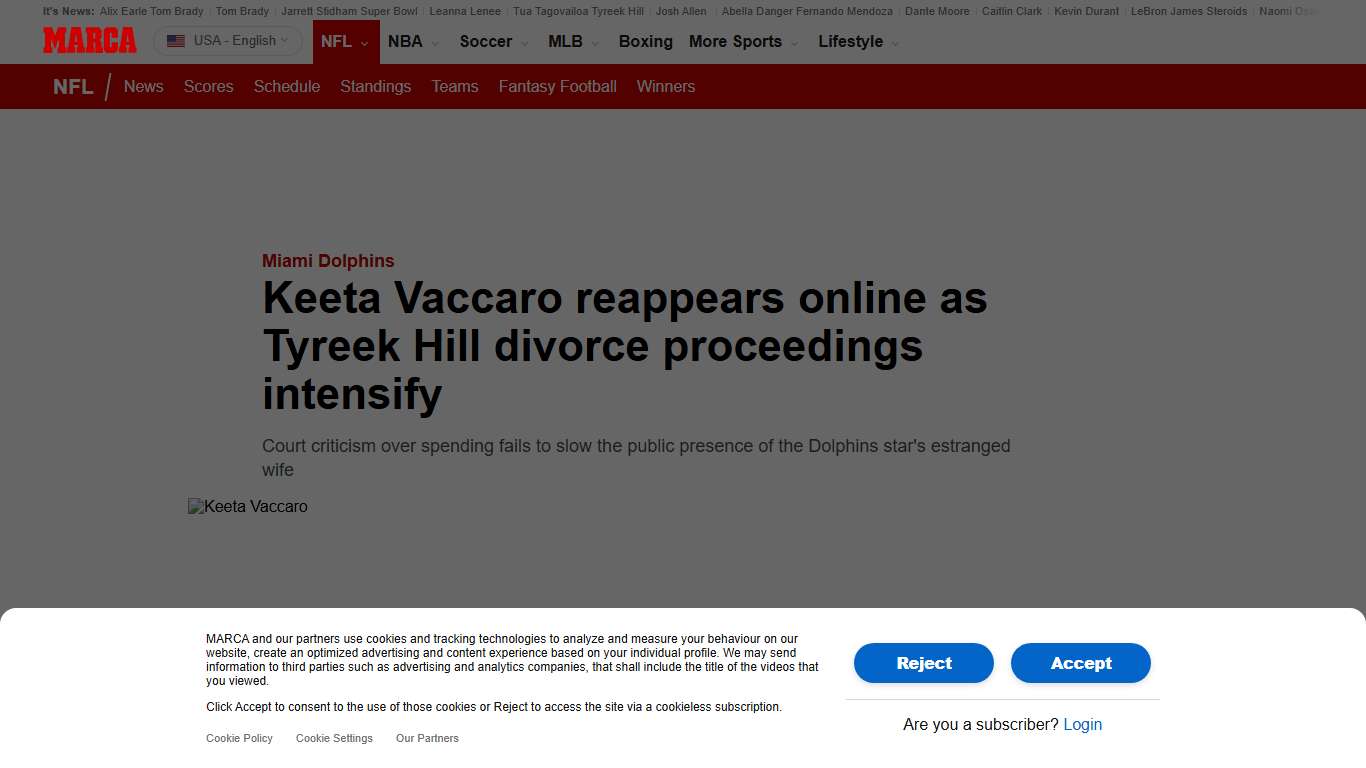 Keeta Vaccaro reappears online as Tyreek Hill divorce proceedings intensify Marca