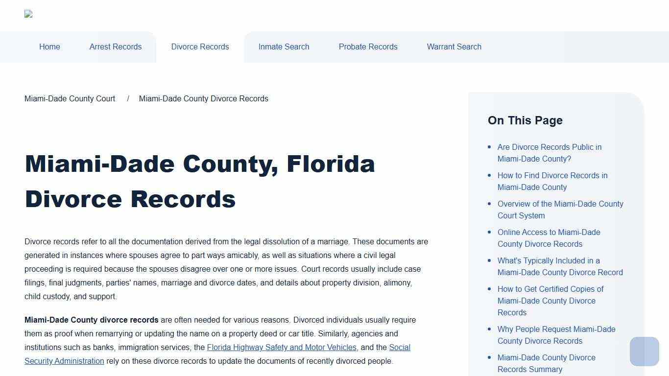 Miami-Dade County Divorce Records Search Miami-Dade County Court